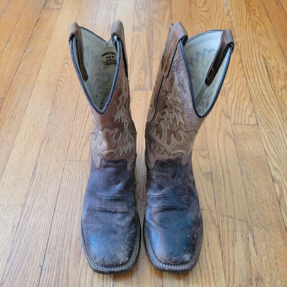 Old West Leather Cowboy Boots 5D Square Toe Western Grunge Womens 6.5 - Picture 2 of 13